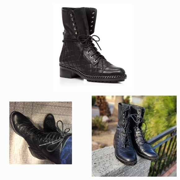 VINCE CAMUTO Joanie Quilted Lace Up Booties‎ - Picture 1 of 7